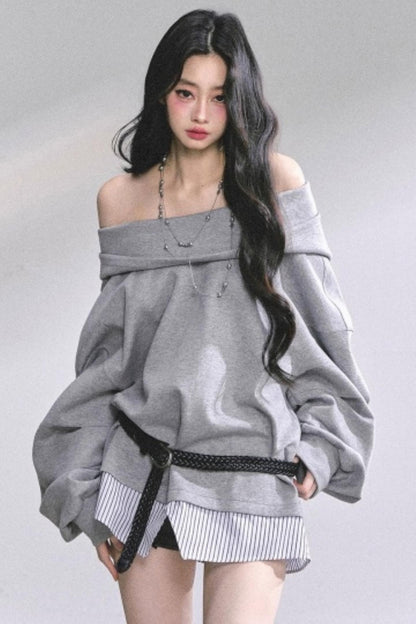 One Shoulder Grayscale Sweatshirt Dress