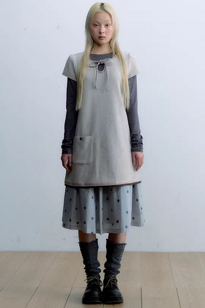 Embroidered Tie Neck Dress