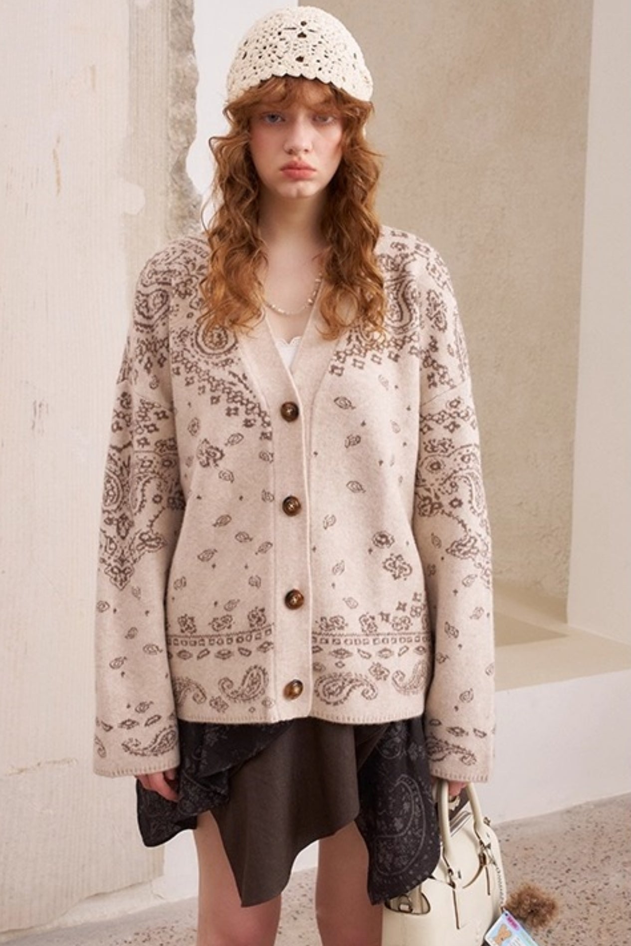Cashew Flower V-Neck Premium Knit Cardigan