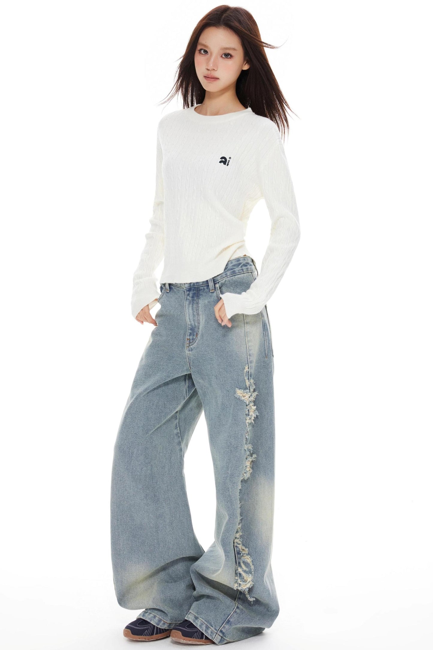 Blue Distressed Denim Pants