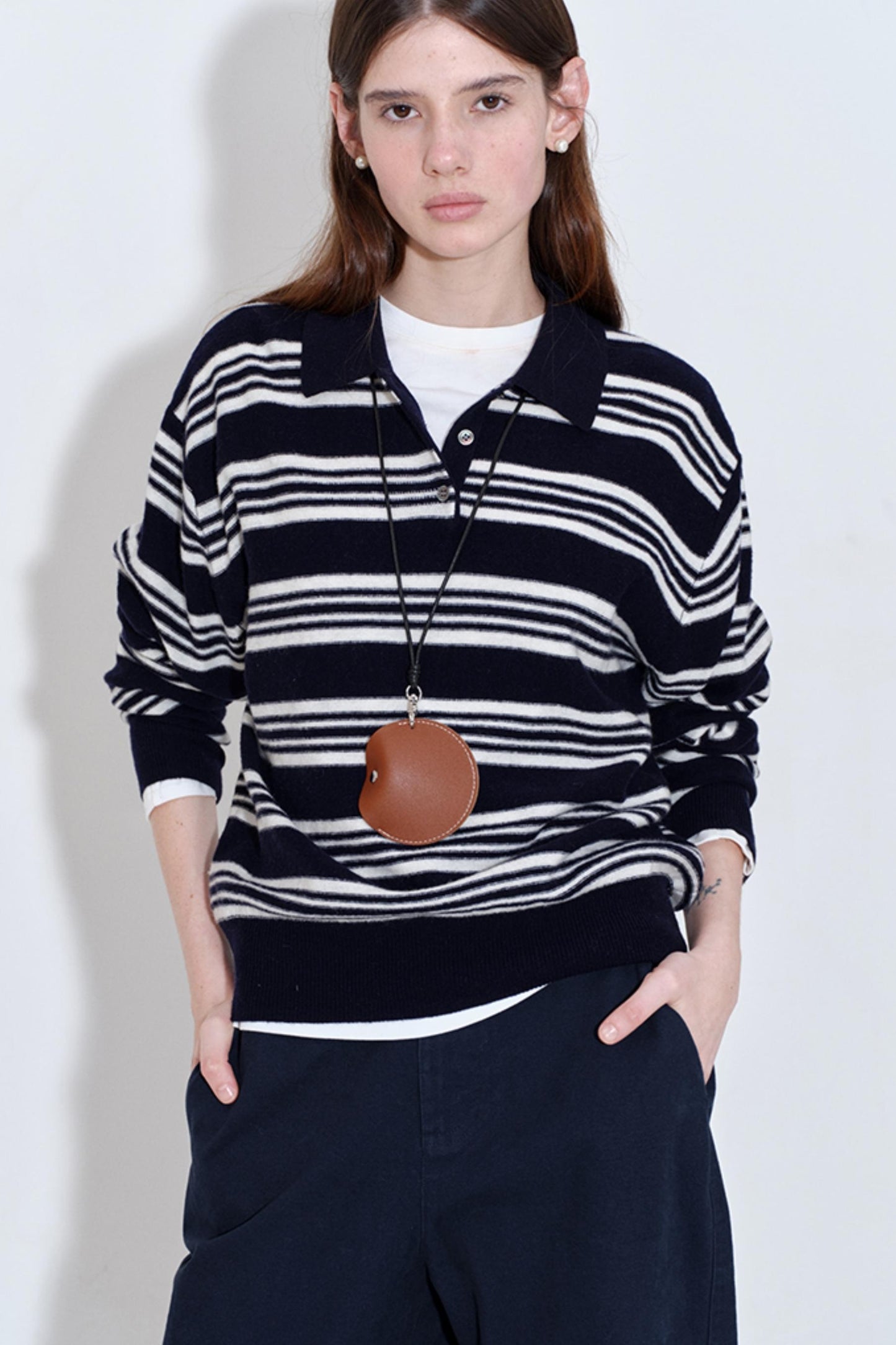 Soft Glutinous Texture Striped Polo Top