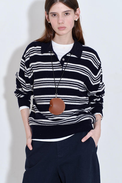 Soft Glutinous Texture Striped Polo Top
