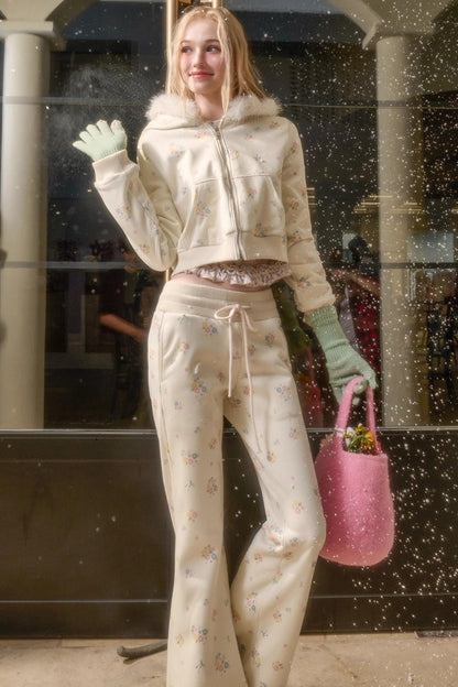 Milky Way Floral Fur Collar Jacket Set-Up