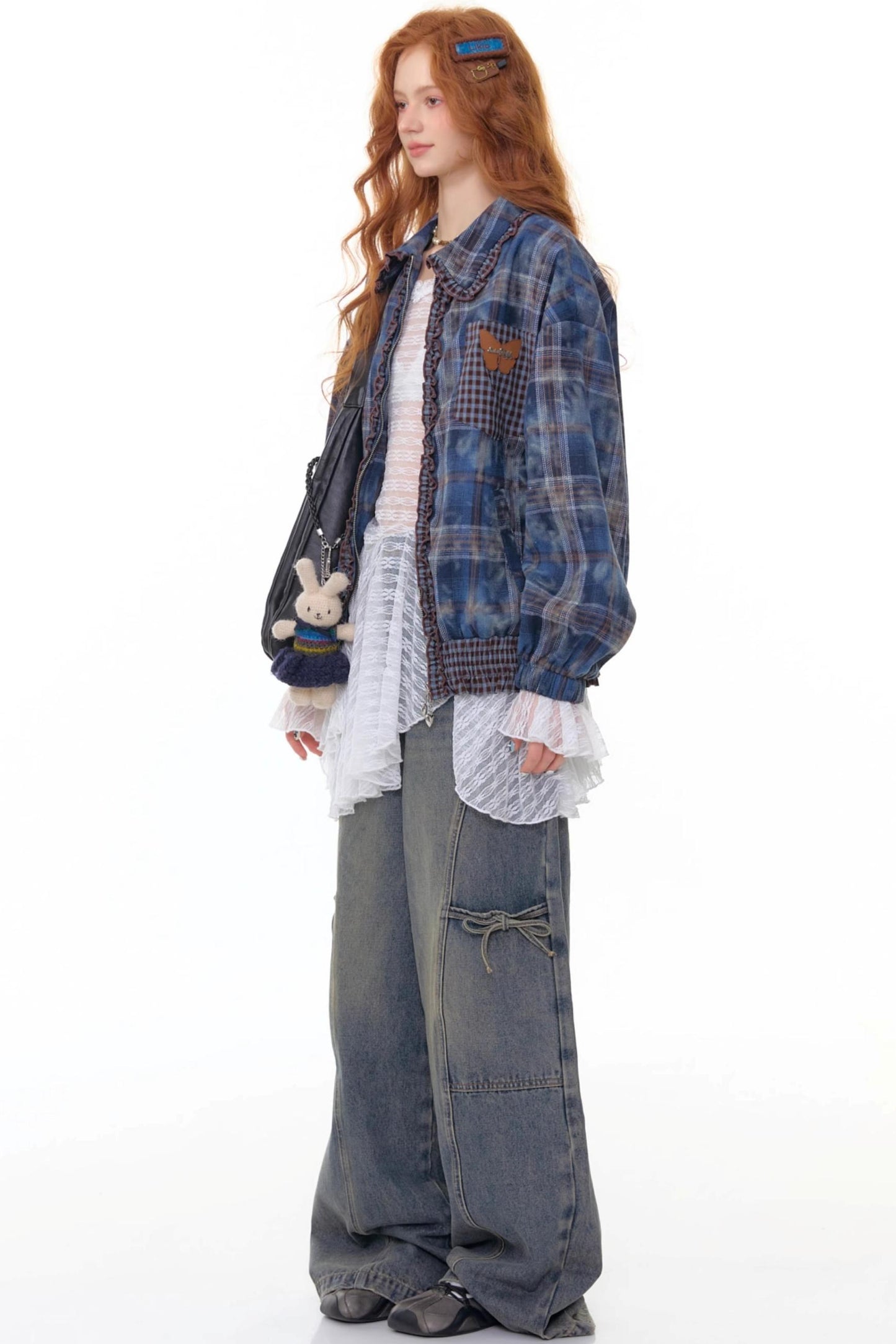 High-End Retro Blue Plaid Jacket