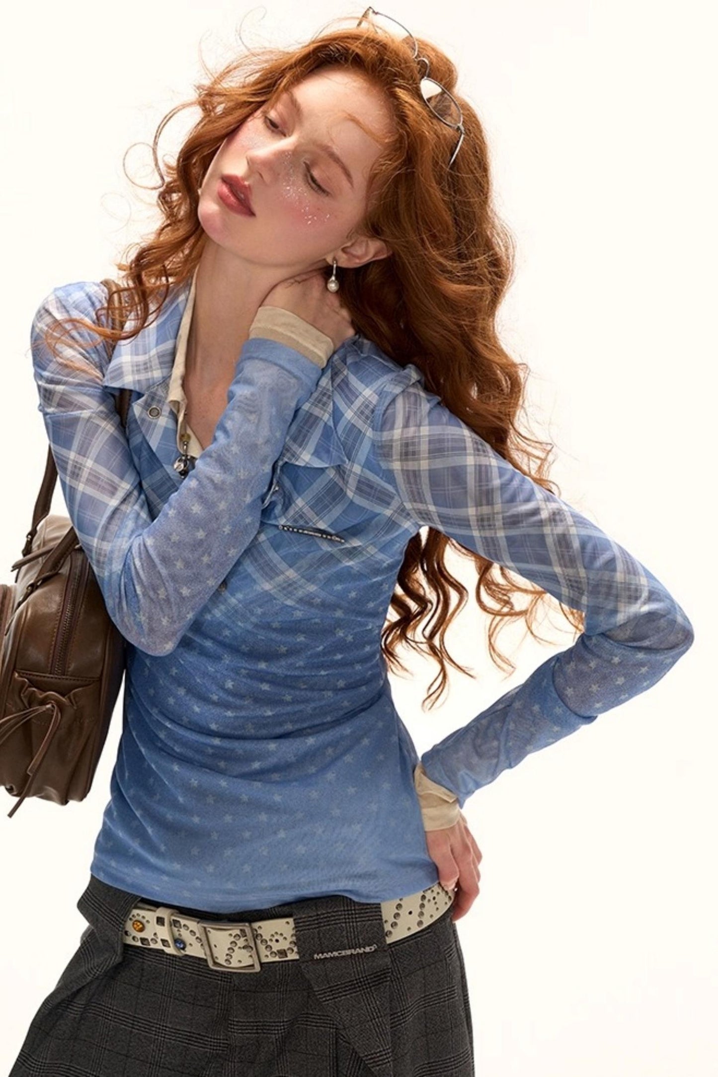 Luxury Slim Plaid Mesh Tee