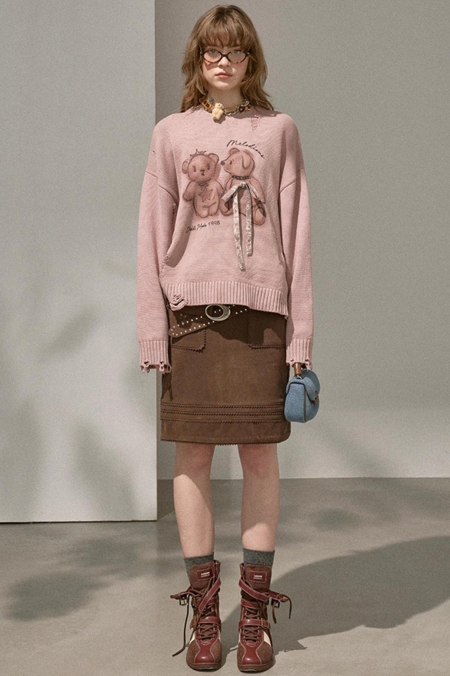 Kiss Bear Print Long Sleeve Sweater