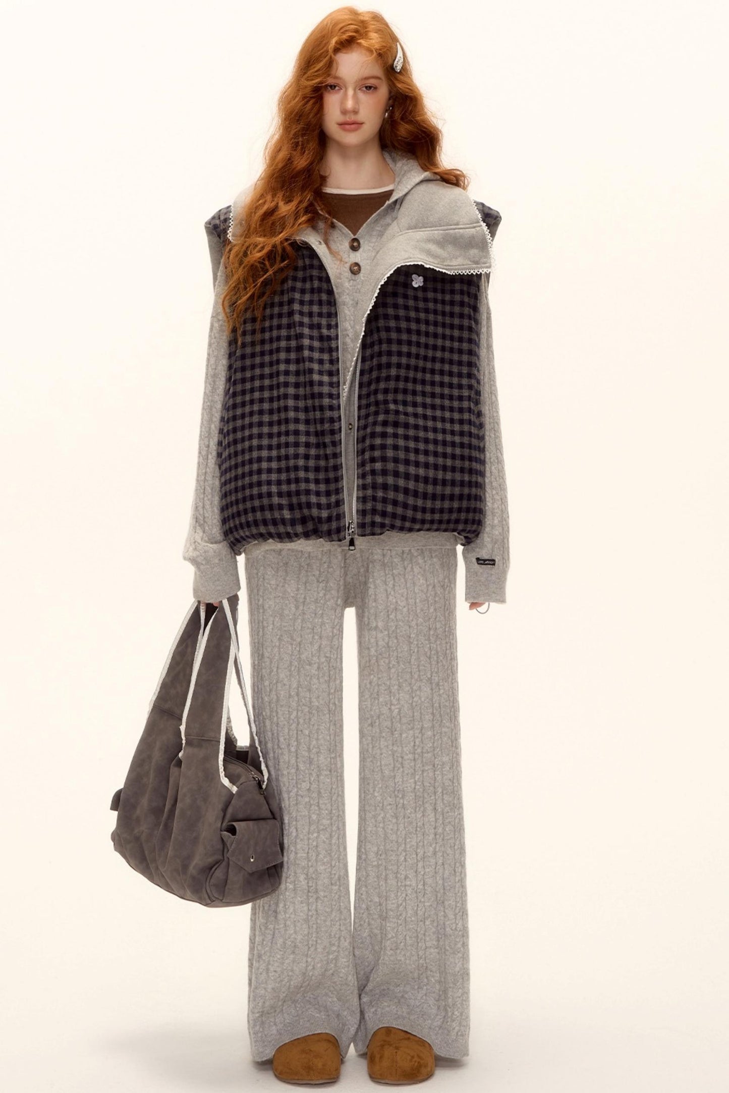 Reversible Plaid Lace Vest Jacket