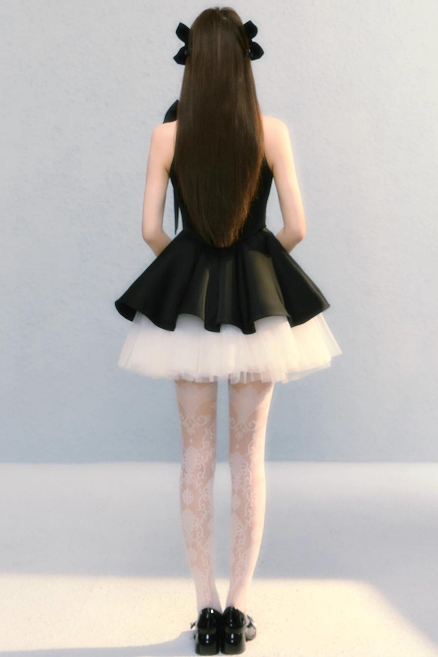 Obsidian French Bow Sleeveless A-Line Dress