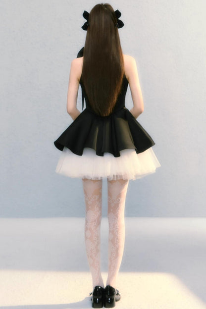 Obsidian French Bow Sleeveless A-Line Dress