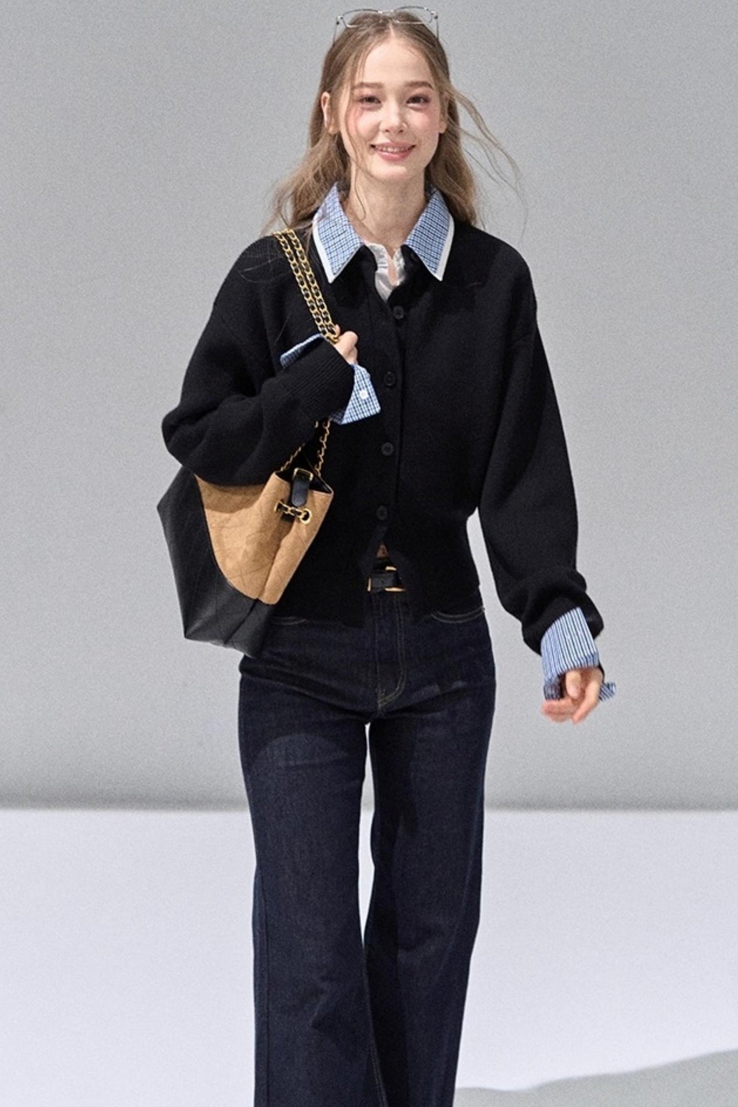 Fake Two Polo Lapel Sweater Skirt Set-Up