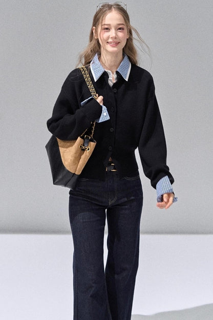 Fake Two Polo Lapel Sweater Skirt Set-Up