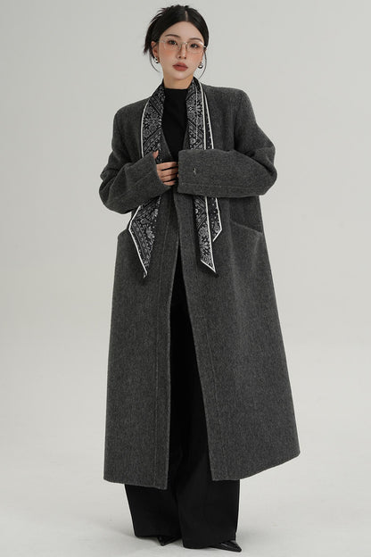 V-Neck Wool Trench Coat