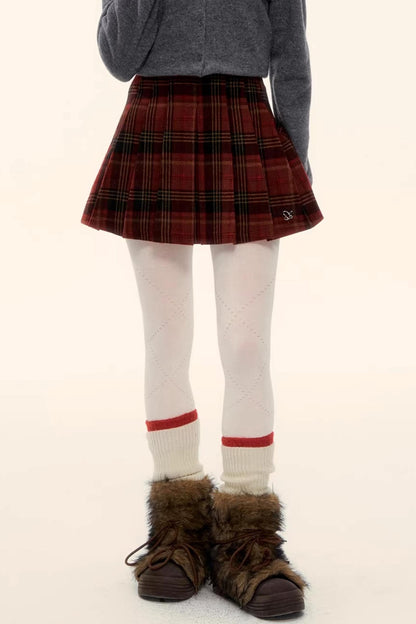 Retro Plaid Wool Skirt