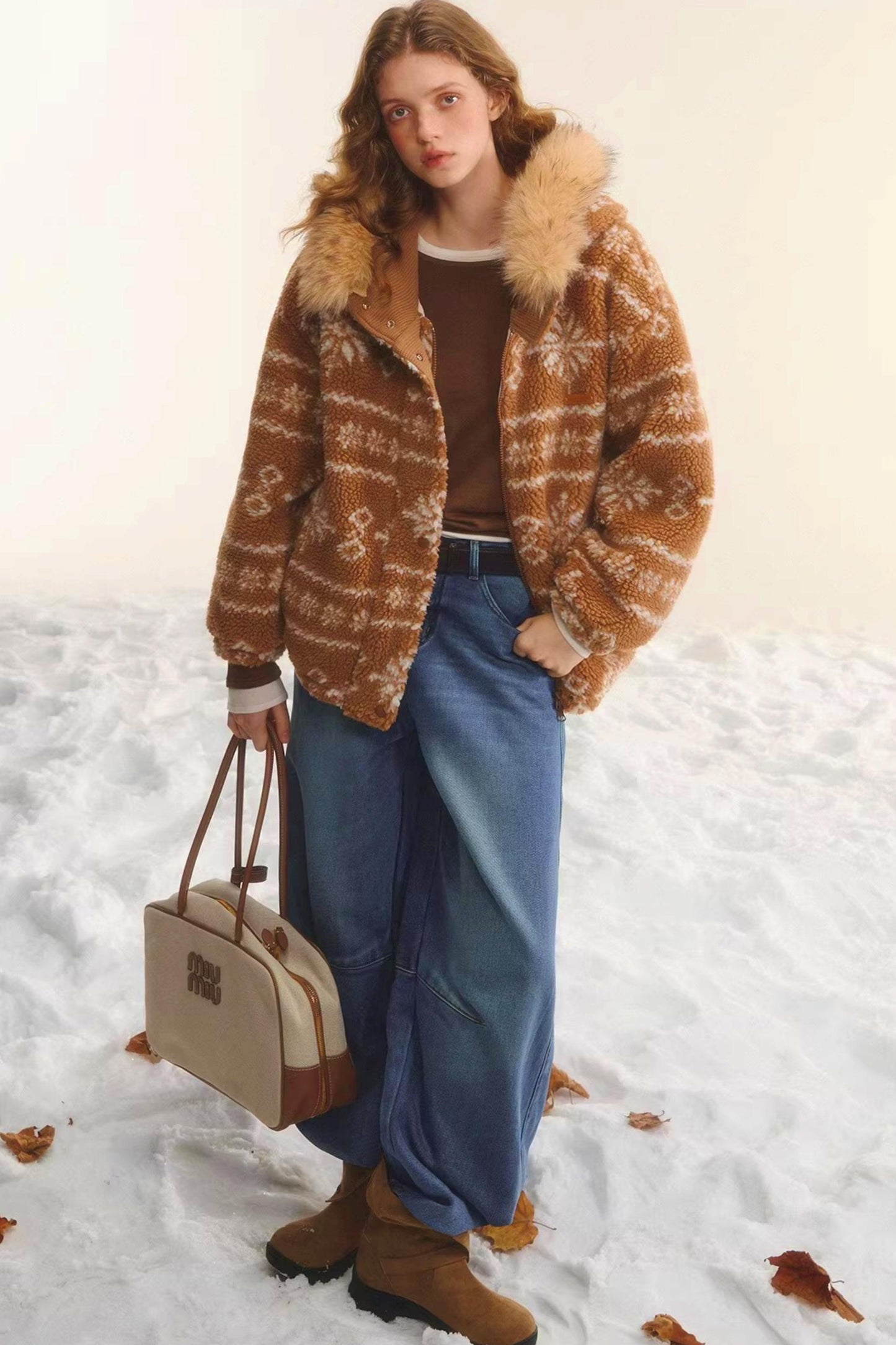 Fair Isle Fur Collar Jacket