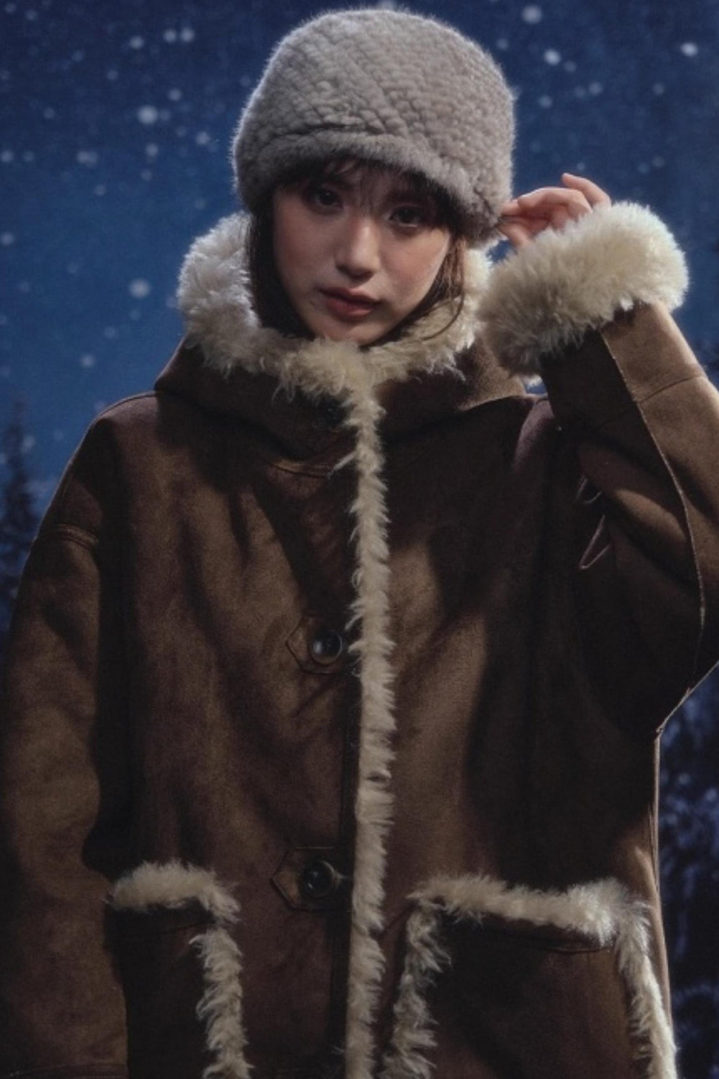 Reversible Hooded Suede Coat