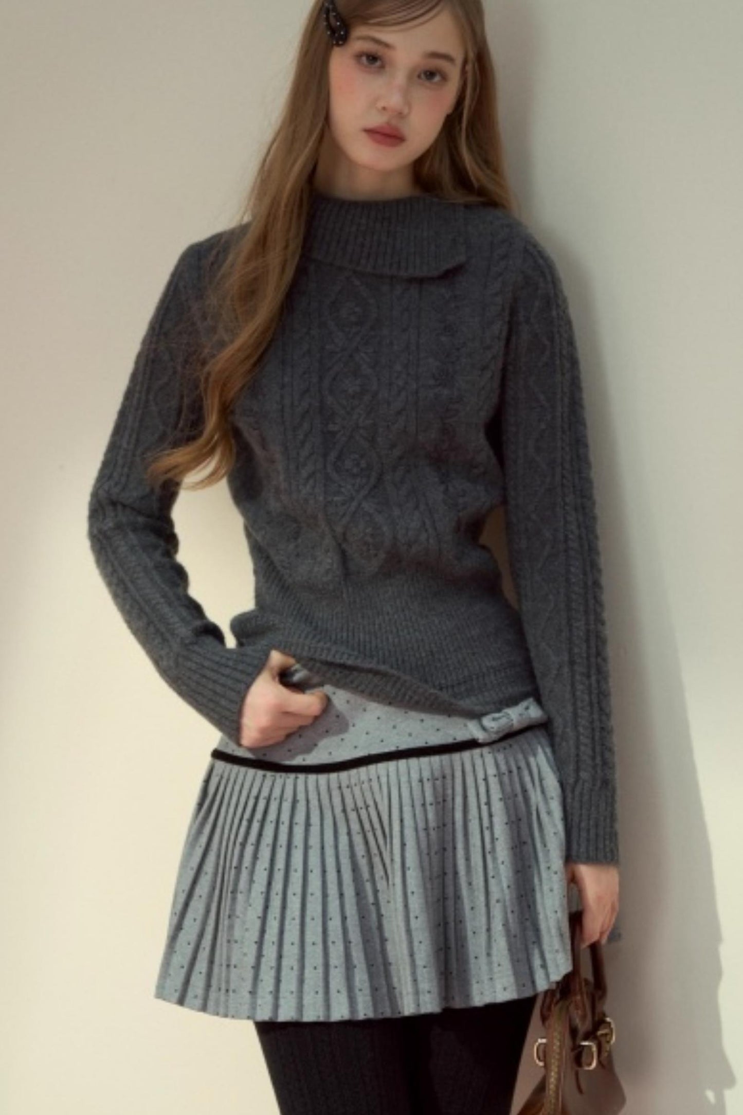 Twist Semi-Turtleneck Warm Knit Sweater