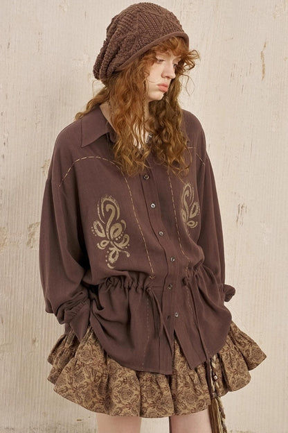 Vintage Striped Suede Embroidered Shirt