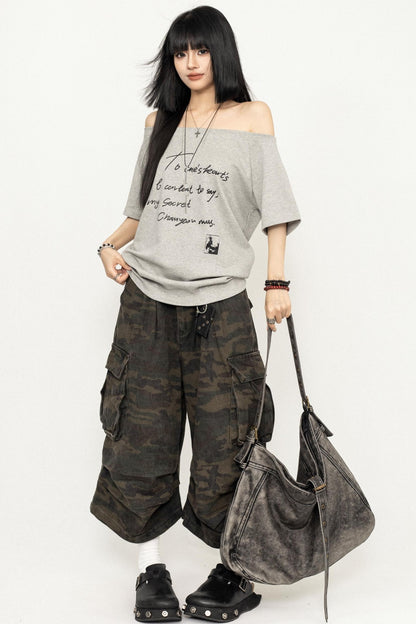 Vintage Camouflage Wide-Leg Pants