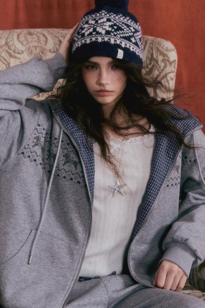 Fair Isle Quilted Jacket Pants Set-Up