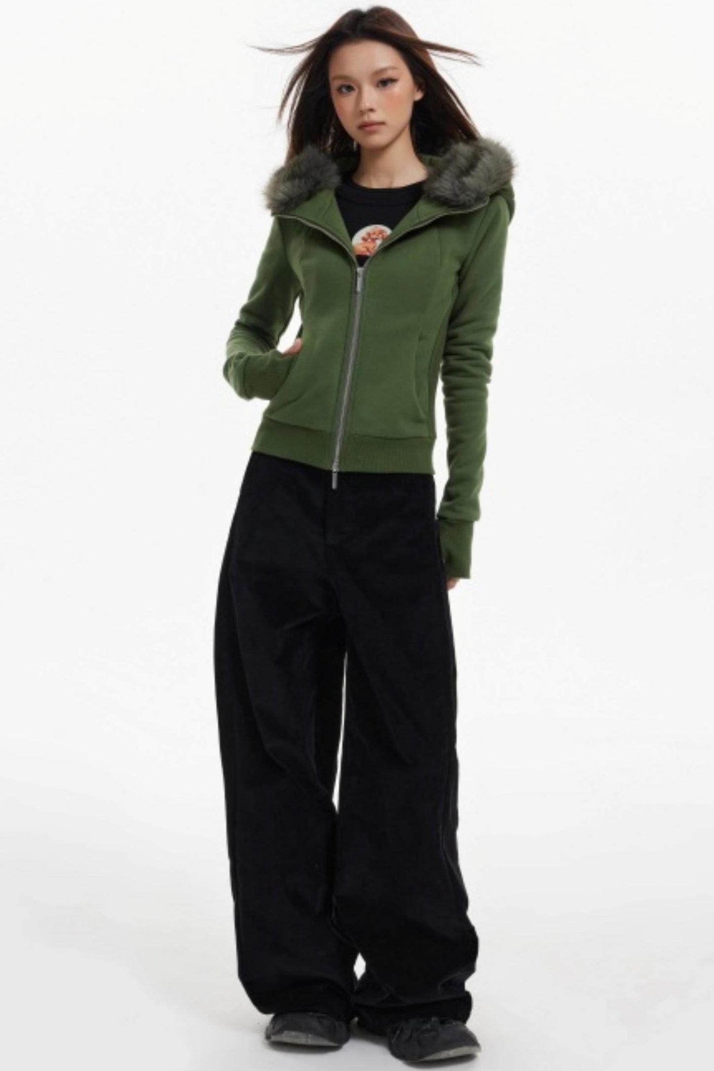 Fur Collar Slim Cotton Hooded Jacket