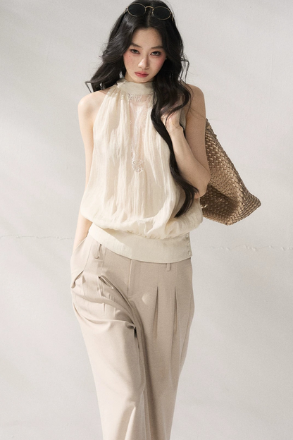 Gilet beige con scollo all'americana