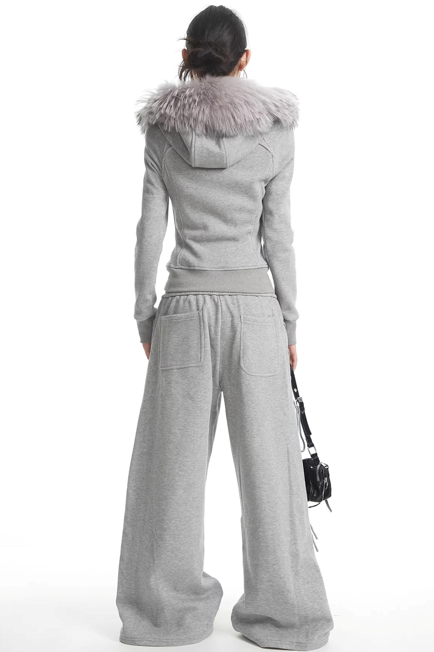 Korean Fur Collar Hooded Jacket Set-Up