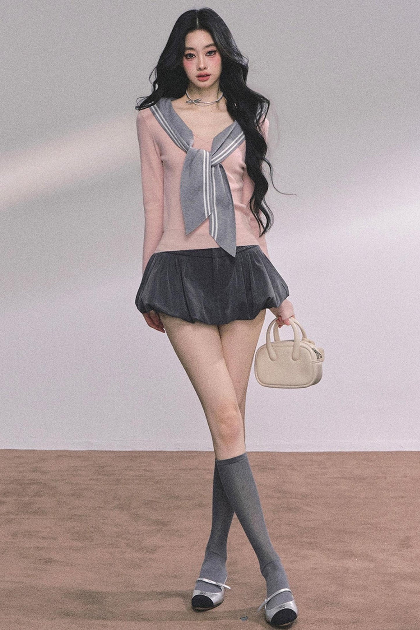 Slimming Navy Knitted Top