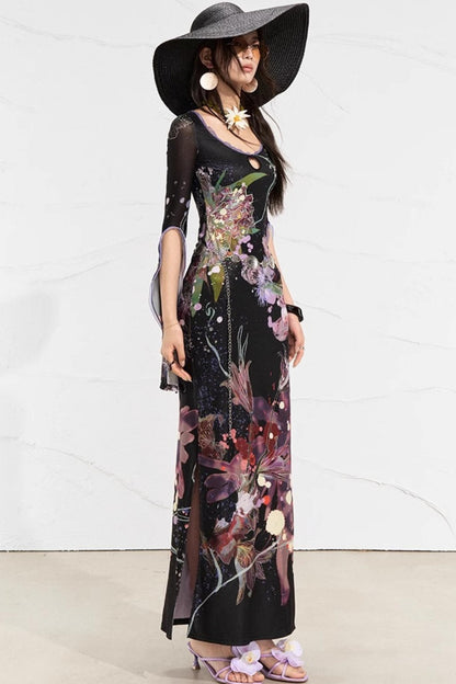 Floral Elegance Side-Slit Dress