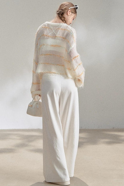 Silver Silk Blend Cropped Knit Blouse