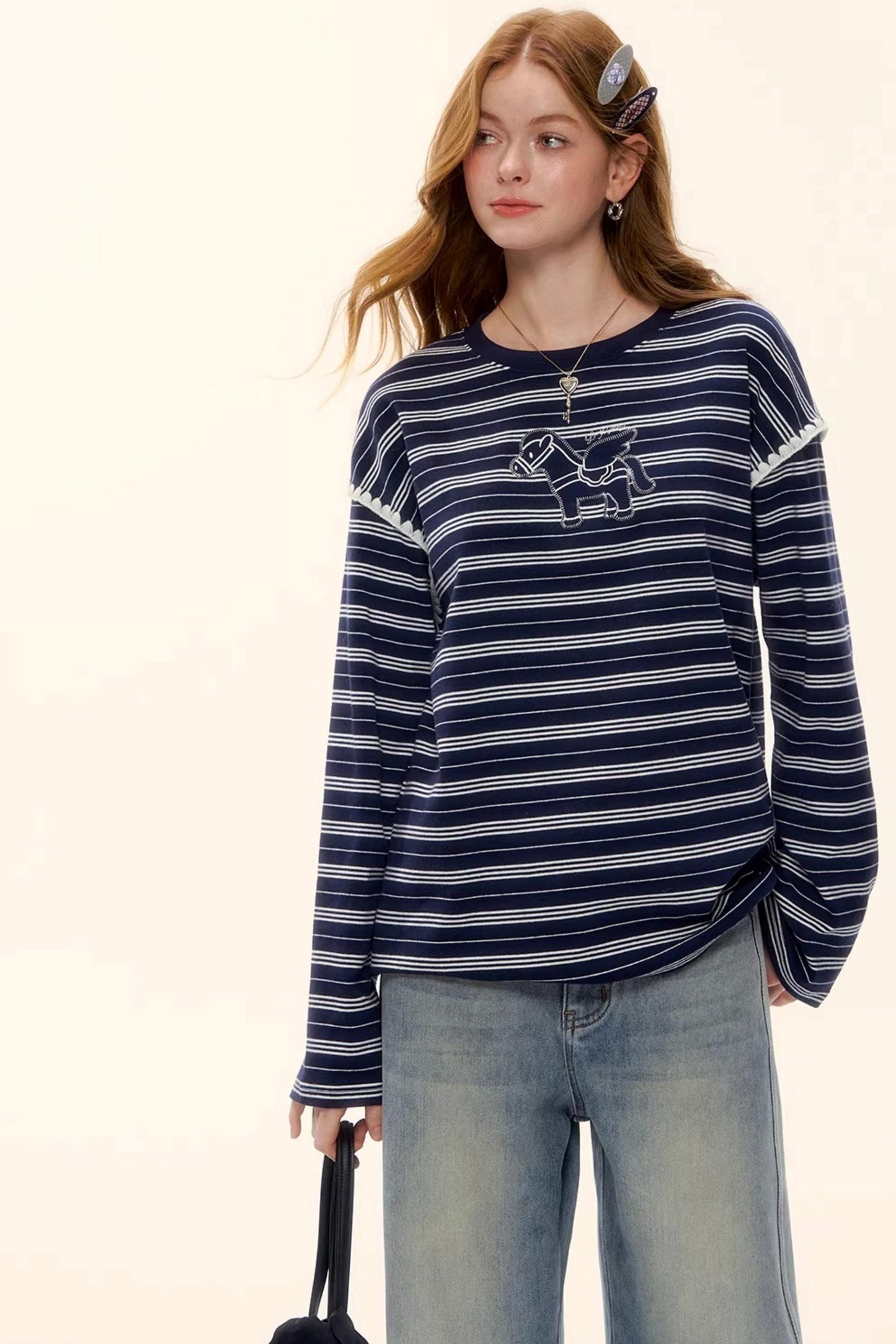 Striped Color-Blocked Crew Sweater