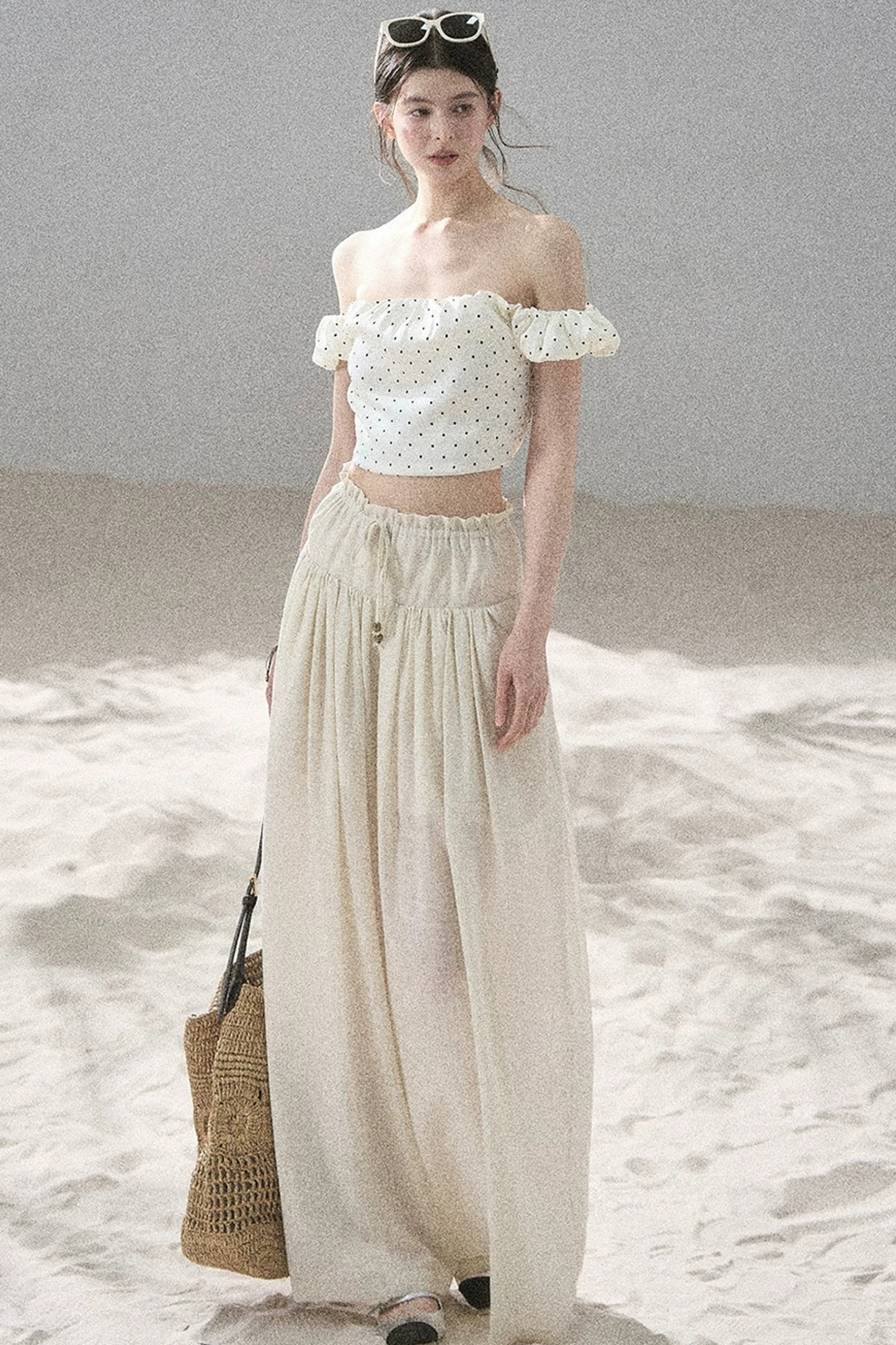 Watercolor Chiffon Wide-Leg Pants