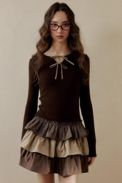 Retro Plaid Knit Tutu Skirt Dress