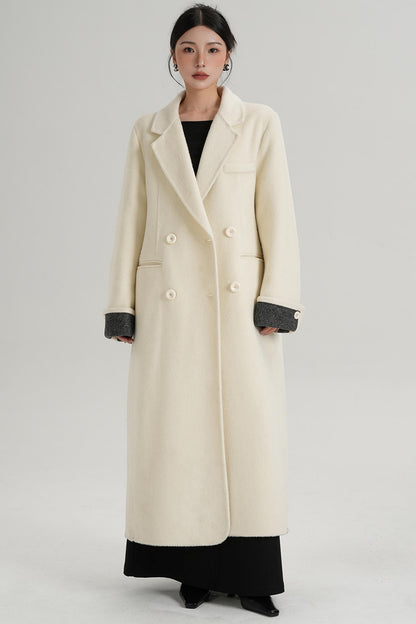 Turn-Sleeve Suit Collar Long Wool Coat