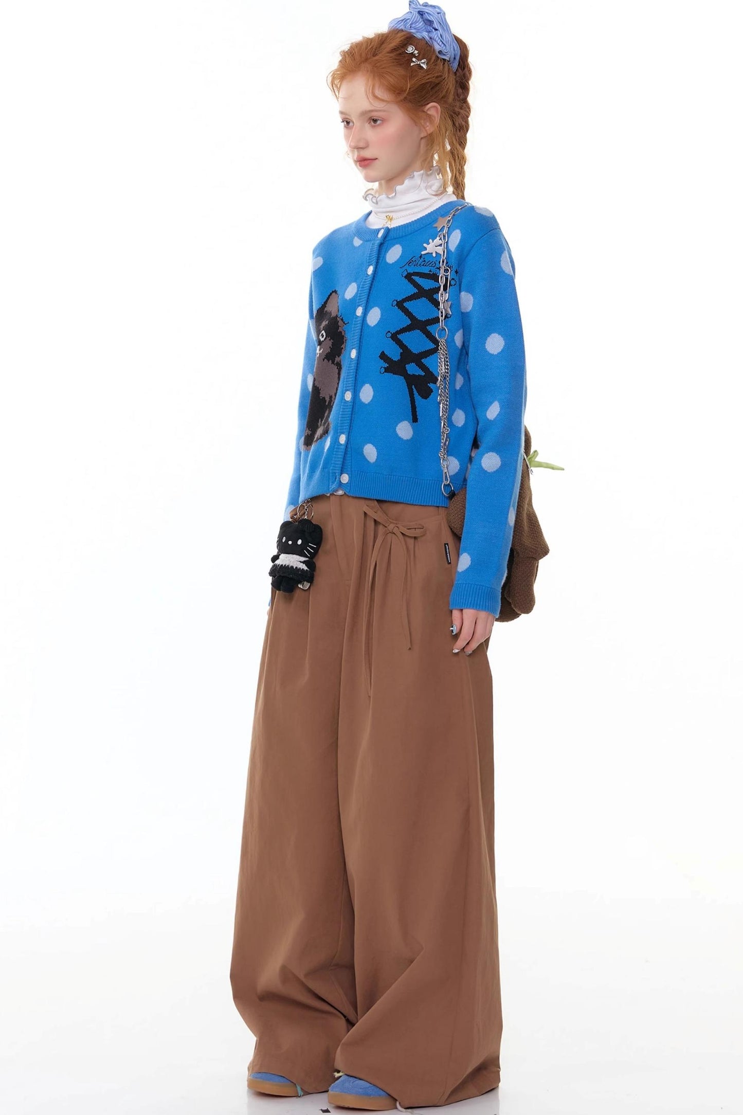 Blue Cat Polka Dot Knitted Cardigan