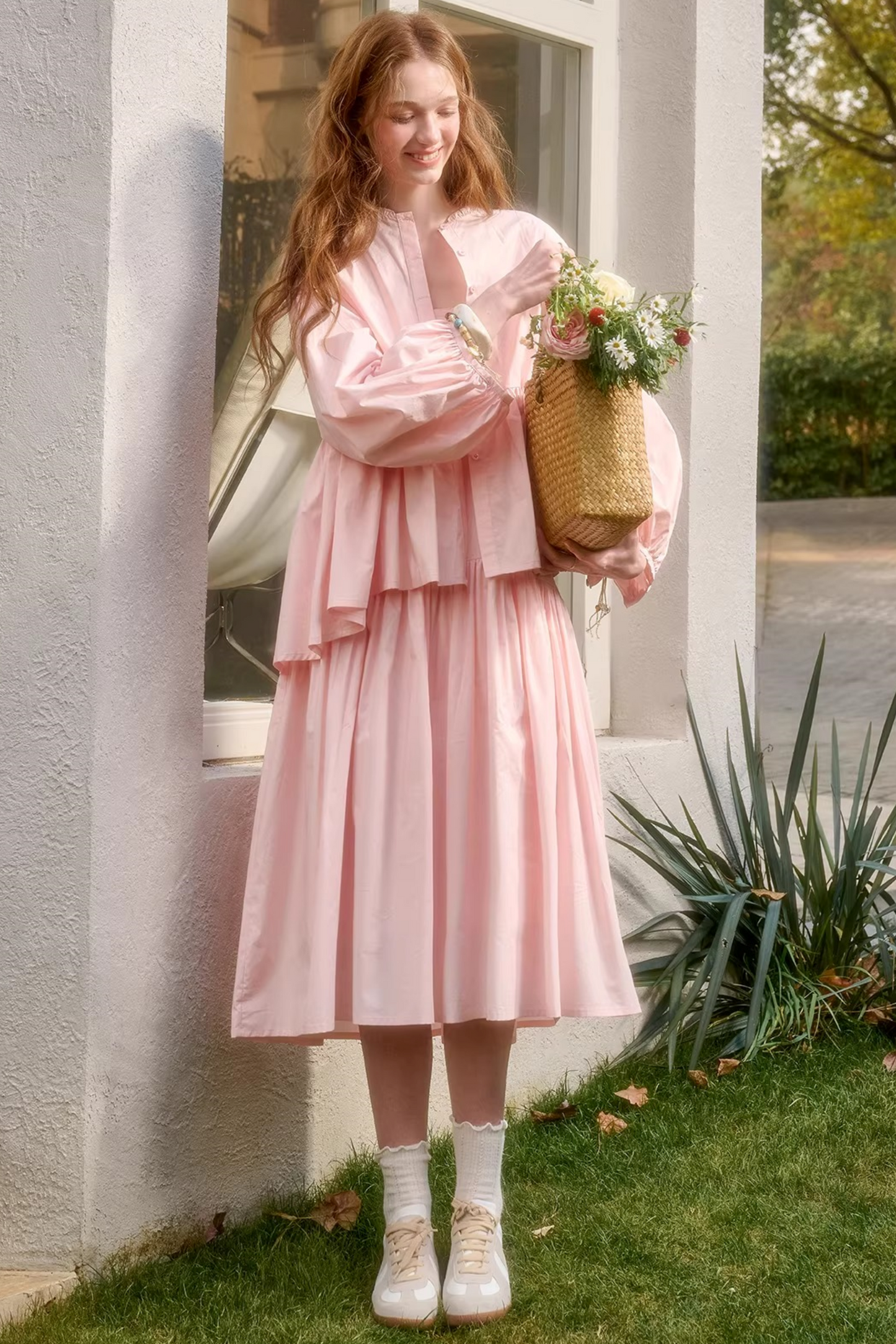 베이비 핑크 코튼 드레스 셋업