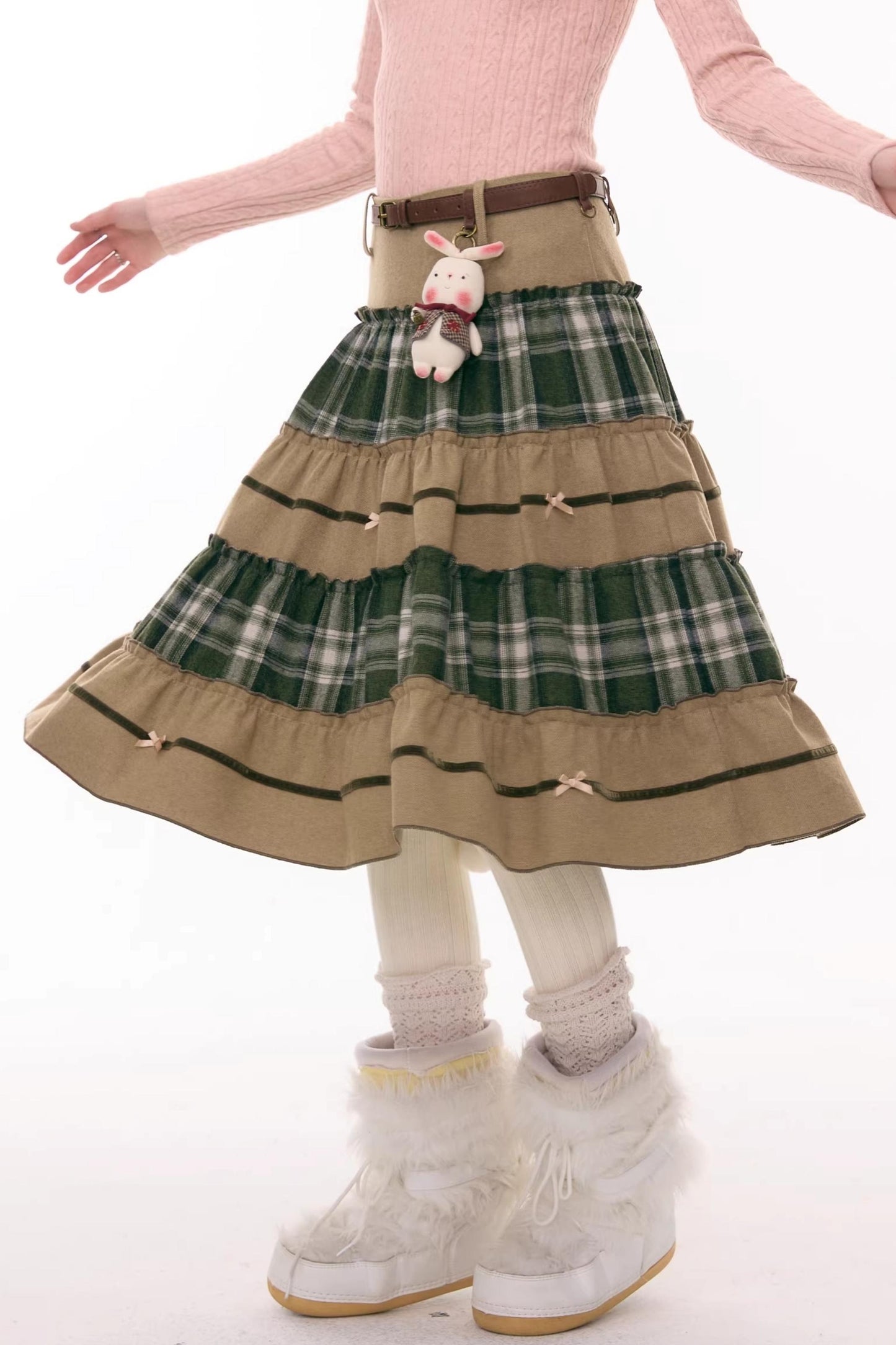 Patchwork Plaid Mid-Length Skirt