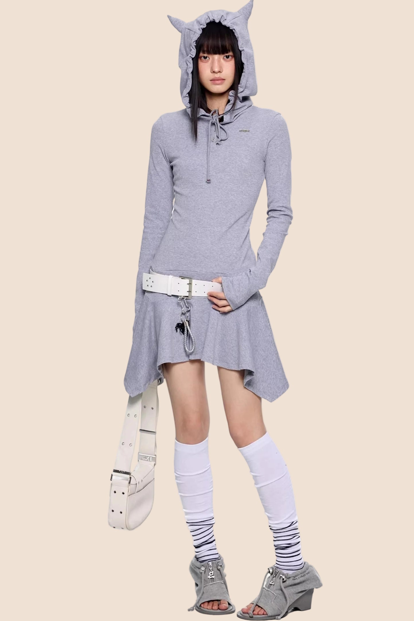 Retro Y2K Gestreiftes Kapuzenkleid