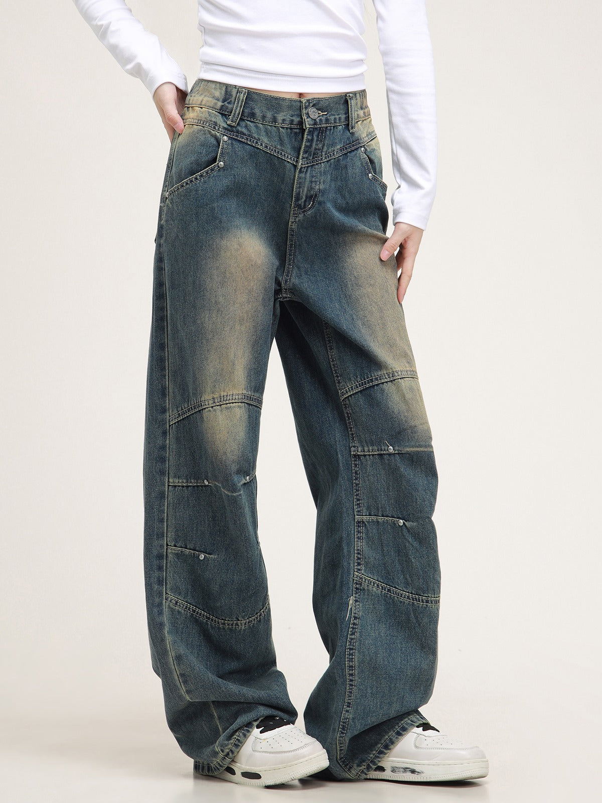American studded washed jeans pants