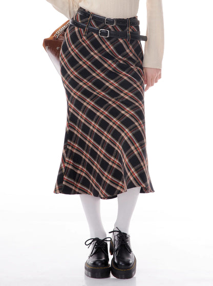 American retro high waist plaid skirt