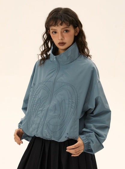 American loose cropped stand collar jacket