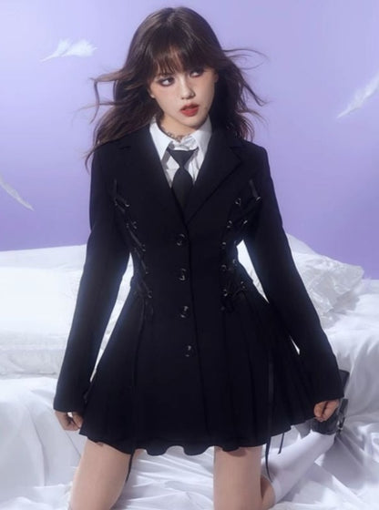 Black waist slim blazer coat