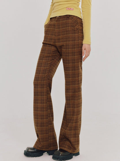 High Waist Plaid Long Pants