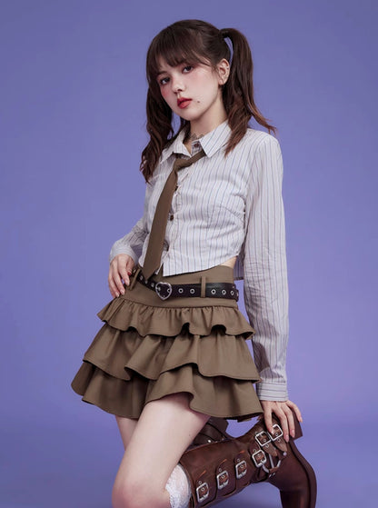 Maillard Brown Metallic Belt Cake Skirt