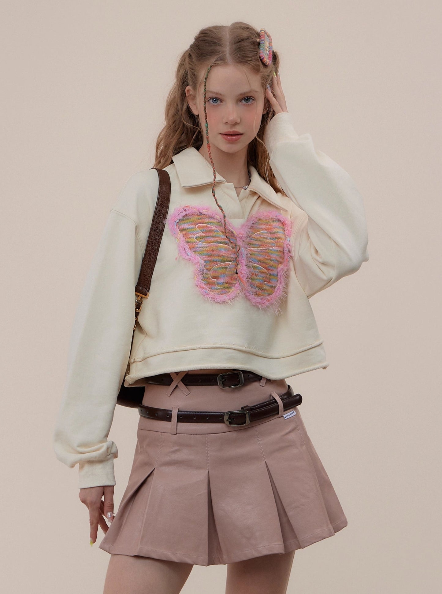 American long sleeve butterfly polo collar sweatshirt