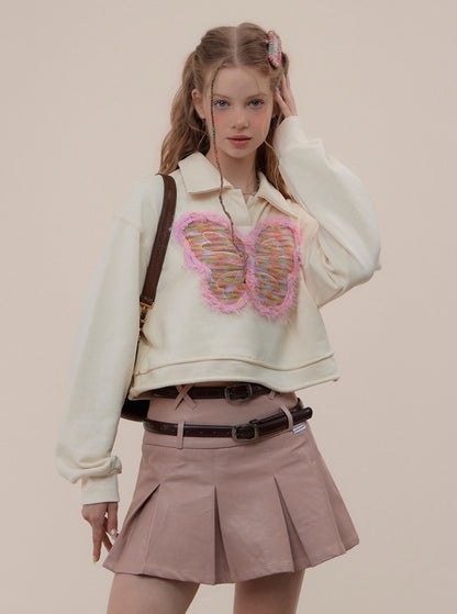 American long sleeve butterfly polo collar sweatshirt