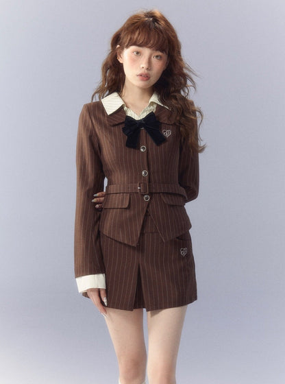 Striped blazer and skirt two-piece set