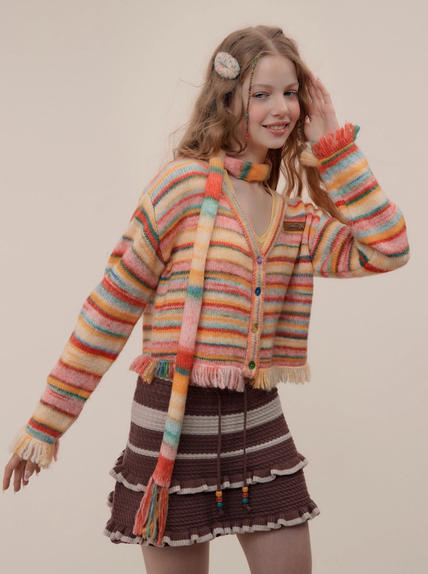 American retro striped cardigan coat