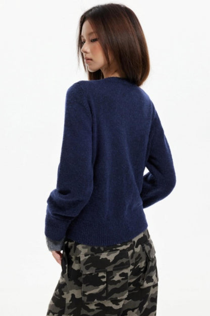 Fake Two-Piece Contrasting Knitted Cardigan