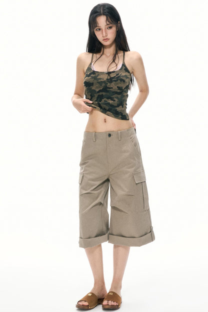 Khaki Wide-Leg Work Pants