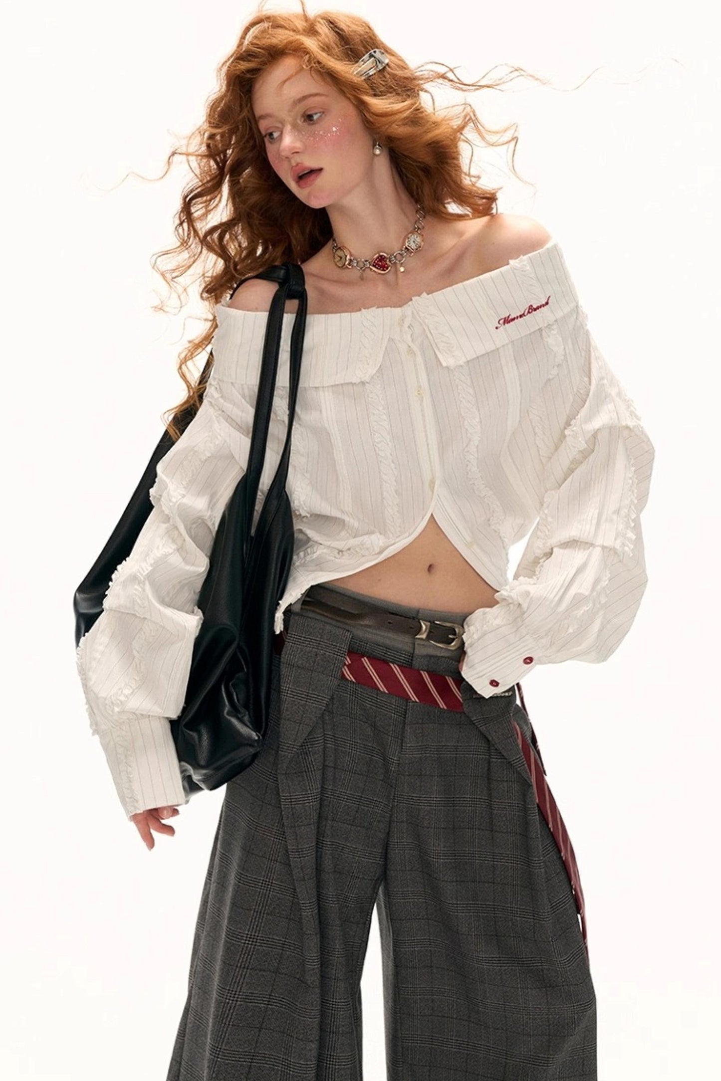 Big-V Striped White Long Sleeve Top